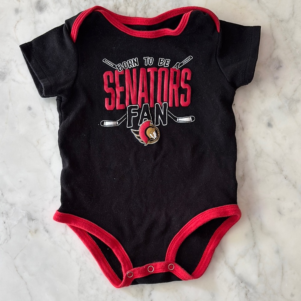 Black and Red Senators Fan Baby Onesie